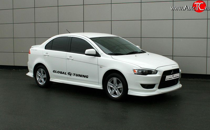 4 749 р. Пороги накладки Global-Tuning Mitsubishi Lancer 10 хэтчбэк дорестайлинг (2007-2010) (Неокрашенные)  с доставкой в г. Набережные‑Челны