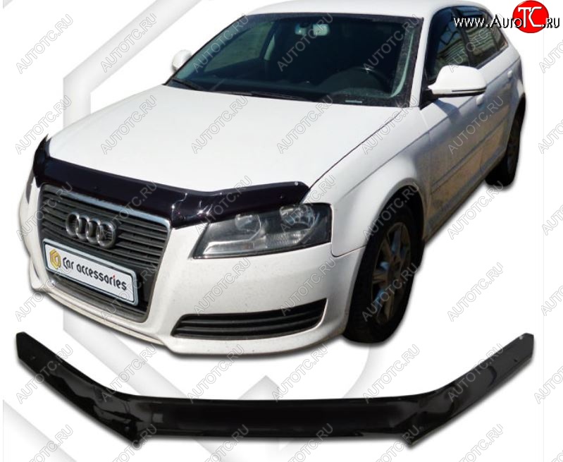 2 079 р. Дефлектор капота CA-Plastic  Audi A3 ( 8P1 хэтчбэк 3 дв.,  8PA хэтчбэк 5 дв.) (2008-2010) 2-ой рестайлинг, 2-ой рестайлинг (Classic черный, Без надписи)  с доставкой в г. Набережные‑Челны