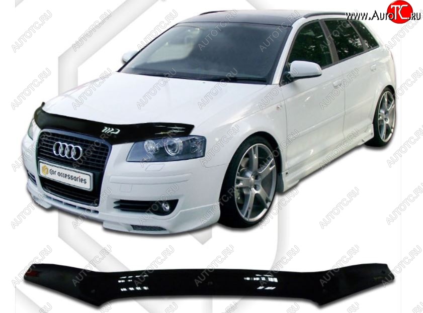 1 999 р. Дефлектор капота CA-Plastiс  Audi A3 ( 8P1 хэтчбэк 3 дв.,  8PA хэтчбэк 5 дв.) (2004-2008) 1-ый рестайлинг, 1-ый рестайлинг (Classic черный, Без надписи)  с доставкой в г. Набережные‑Челны