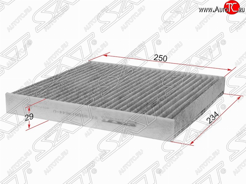 199 р. Фильтр салонный SAT (угольный, 250x230x29 mm)  Audi A3 ( 8VA хэтчбэк 5 дв.,  8VS седан,  8V1) (2012-2020), Seat Leon ( 5F хэтчбэк 5 дв.,  5F) (2012-2016), Skoda Kodiaq  NU7 (2017-2021), Skoda Octavia  A7 (2012-2020), Skoda Superb ( B8 (3V),  B8 (3V5)) (2015-2025), Volkswagen Golf  7 (2012-2017), Volkswagen Teramont  CA1 (2016-2020)  с доставкой в г. Набережные‑Челны