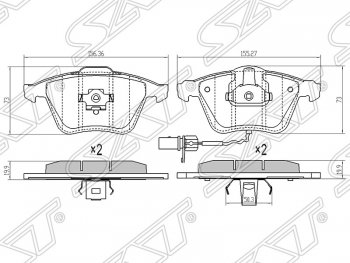 1 239 р. Передние тормозные колодки SAT (156,36/155,27х73х19,9 мм) Skoda Superb (B6) 3T лифтбэк рестайлинг (2013-2015)  с доставкой в г. Набережные‑Челны. Увеличить фотографию 1