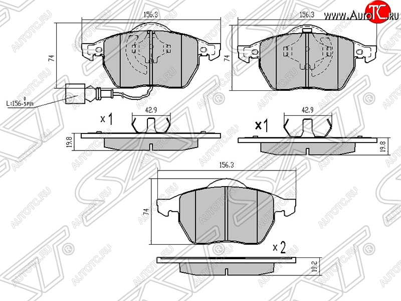 1 499 р. Передние тормозные колодки SAT Audi A3 8L1 хэтчбэк 3 дв. рестайлинг (2000-2003)  с доставкой в г. Набережные‑Челны