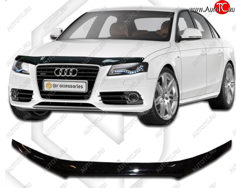 2 079 р. Дефлектор капота CA-Plastic  Audi A4  B8 (2007-2011) дорестайлинг, седан, дорестайлинг, универсал (Classic черный, Без надписи)  с доставкой в г. Набережные‑Челны