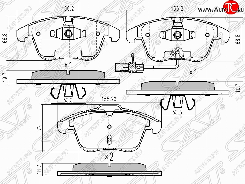 1 889 р. Колодки тормозные передние SAT Audi A4 B7 седан (2004-2008)  с доставкой в г. Набережные‑Челны