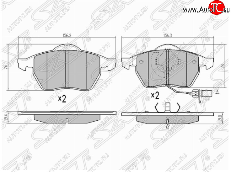 1 689 р. Комплект тормозных колодок SAT (передние)  Audi A6  C5 (1997-2001), Volkswagen Golf  4 (1997-2003), Volkswagen Passat ( B4,  B5,  B5.5,  B6) (1993-2011)  с доставкой в г. Набережные‑Челны