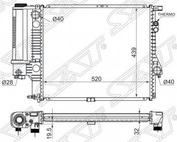 Радиатор двигателя SAT (пластинчатый, 2.0 / 2.3 / 2.8) BMW 5 серия E39 седан рестайлинг (2000-2003)
