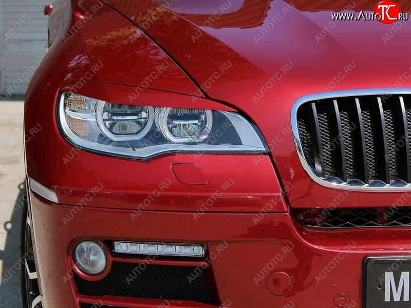 1 299 р. Реснички на фары (рестайлинг) Tuning-Sport v2 (для Led оптики)  BMW X6  E71 (2008-2012) дорестайлинг (Неокрашенные)  с доставкой в г. Набережные‑Челны