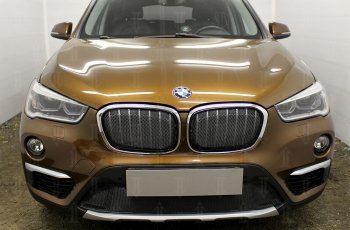 6 549 р. Защитная сетка радиатора в бампер Стрелка 11 Премиум (алюминий)  BMW X1  F48 (2015-2019) дорестайлинг (Цвет: черный)  с доставкой в г. Набережные‑Челны. Увеличить фотографию 2