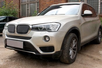 6 649 р. Защитная сетка решетки радиатора Стрелка 11 Премиум (алюминий) BMW X3 F25 рестайлинг (2014-2017) (Цвет: черный)  с доставкой в г. Набережные‑Челны. Увеличить фотографию 2