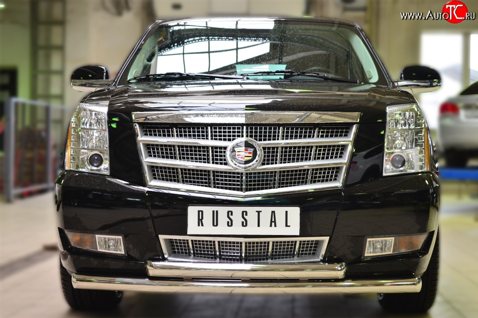 24 499 р. Защита переднего бампера (2 трубыØ76 мм, нержавейка) SLITKOFF  Cadillac Escalade  GMT926 джип 5 дв. (2006-2014) короткая база  с доставкой в г. Набережные‑Челны