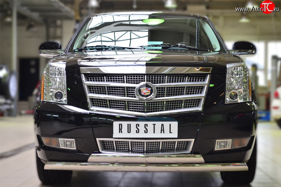 25 999 р. Защита переднего бампера (2 трубыØ75х42 мм, нержавейка) Russtal Cadillac Escalade GMT926 джип 5 дв. короткая база (2006-2014)  с доставкой в г. Набережные‑Челны