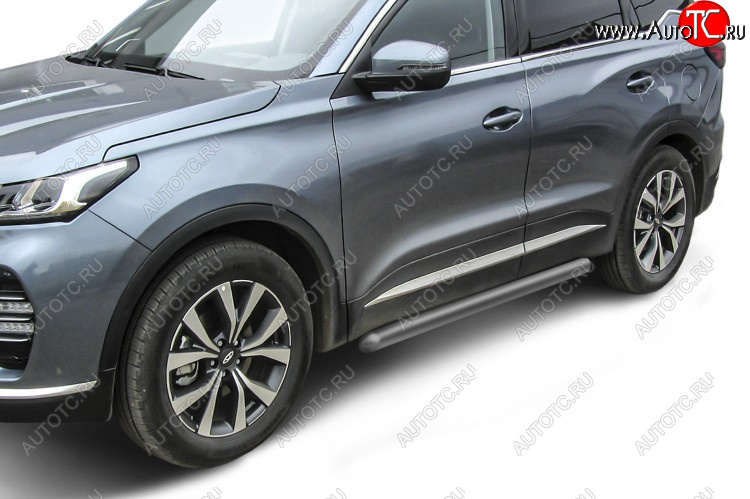 10 899 р. Защита порогов Slitkoff (Ø 76 мм, труба). Chery Tiggo 7 PRO (2019-2024) (Цвет: серебристый)  с доставкой в г. Набережные‑Челны