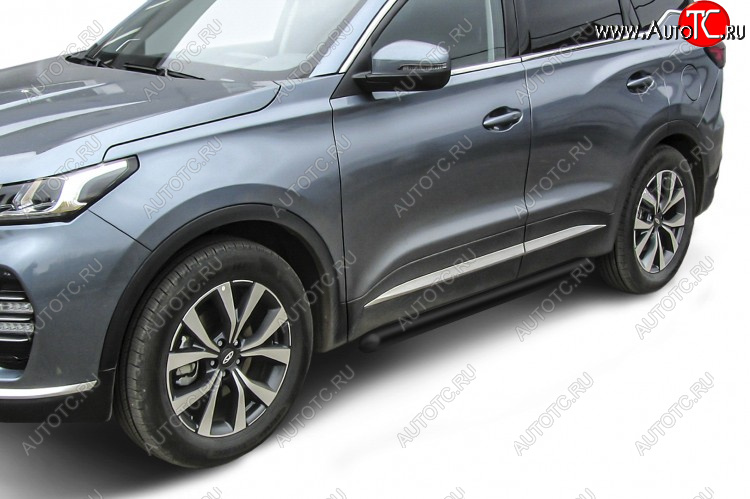 10 899 р. Защита порогов Slitkoff (Ø 76 мм, труба)  Chery Tiggo 7 PRO (2019-2024) (Цвет: черный)  с доставкой в г. Набережные‑Челны