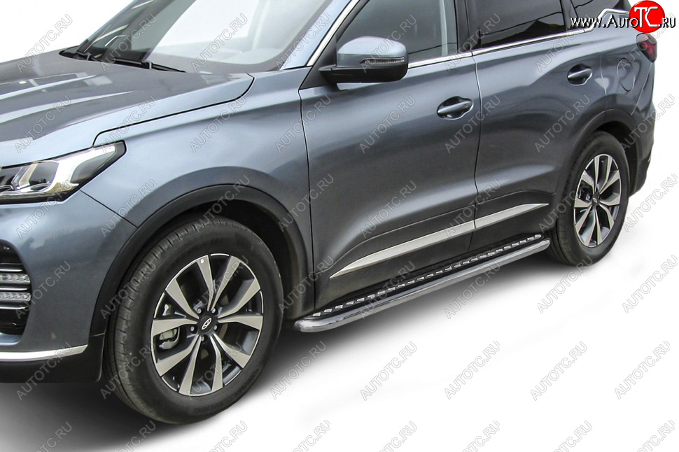 15 499 р. Защита порогов Slitkoff (Ø 57 мм, с листом) Chery Tiggo 7 PRO (2019-2024) (Нержавеющая сталь)  с доставкой в г. Набережные‑Челны