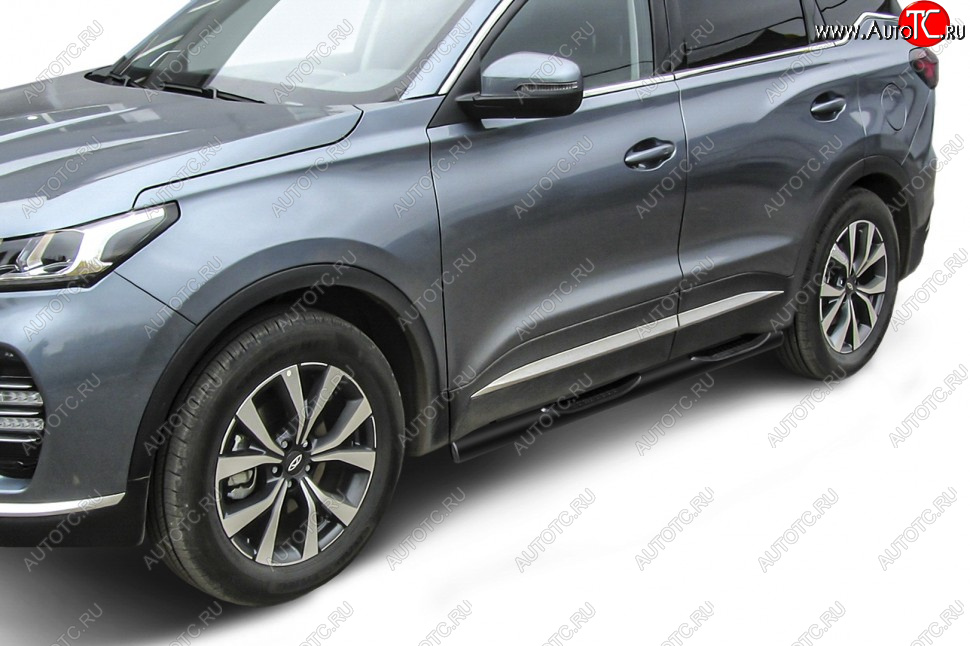 13 899 р. Защита порогов Slitkoff (Ø 76 мм, с проступями).  Chery Tiggo 7 PRO (2019-2024) (Цвет: черный)  с доставкой в г. Набережные‑Челны