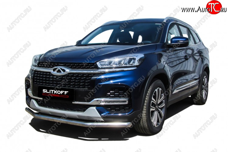 12 849 р. Защита переднего бампера Slitkoff (Ø 57 мм)  Chery Tiggo 8  (T18) (2019-2024) рестайлинг (Полированная нержавейка)  с доставкой в г. Набережные‑Челны