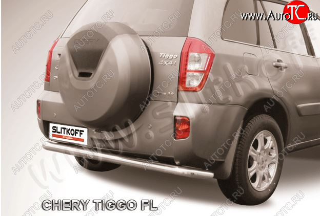 8 999 р. Защита заднего бампера Slitkoff (Ø 57 мм, длинная) Chery Tiggo T11 рестайлинг (2013-2016) (Сталь окрашенная в цвет: серебристый)  с доставкой в г. Набережные‑Челны