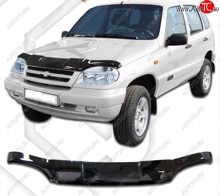 2 159 р. Дефлектор капота CA-Plastic  Chevrolet Niva  2123 (2002-2008), Лада 2123 (Нива Шевроле) (2002-2008) (Classic черный, Без надписи)  с доставкой в г. Набережные‑Челны