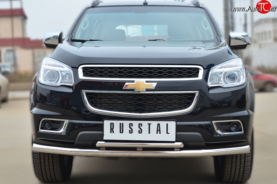 26 599 р. Защита переднего бампера (2 трубыØ63 и 42 мм, нержавейка) SLITKOFF Chevrolet Trailblazer GM800 дорестайлинг (2012-2016)  с доставкой в г. Набережные‑Челны