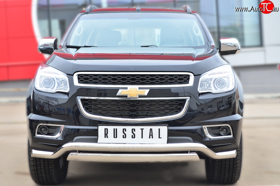 21 899 р. Защита переднего бампера (2 трубыØ76х42 и 63 мм, нержавейка) Russtal Chevrolet Trailblazer GM800 дорестайлинг (2012-2016)  с доставкой в г. Набережные‑Челны