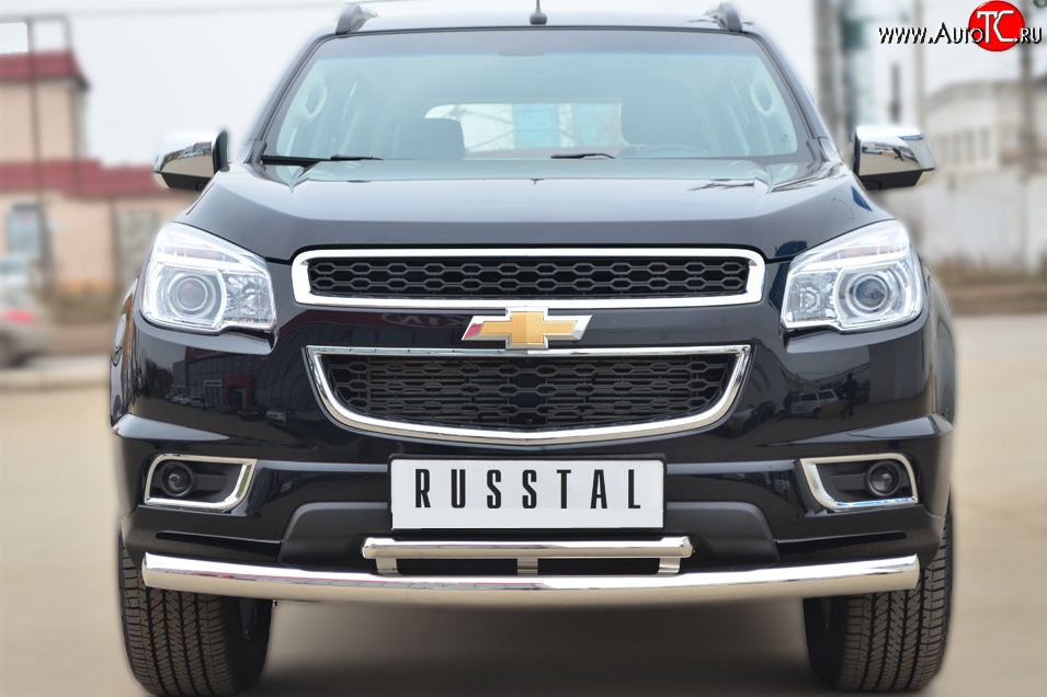 26 999 р. Защита переднего бампера (2 трубыØ76 и 42 мм, нержавейка) SLITKOFF  Chevrolet Trailblazer  GM800 (2012-2016) дорестайлинг  с доставкой в г. Набережные‑Челны