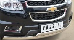 27 999 р. Защита переднего бампера (2 трубыØ75х42 мм, нержавейка) Russtal Chevrolet Trailblazer GM800 дорестайлинг (2012-2016)  с доставкой в г. Набережные‑Челны. Увеличить фотографию 2