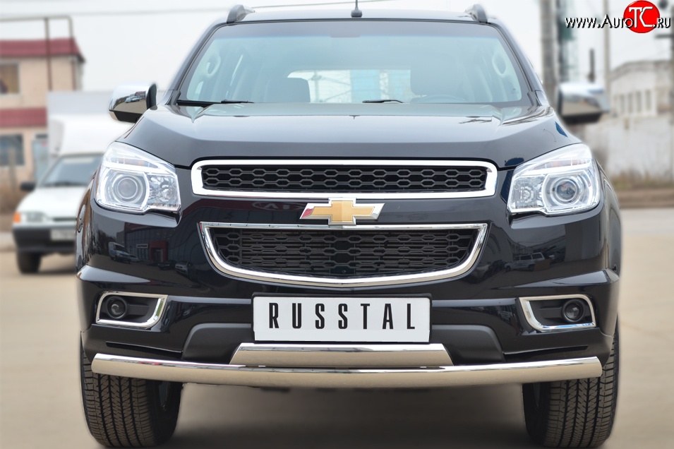 27 999 р. Защита переднего бампера (2 трубыØ75х42 мм, нержавейка) Russtal Chevrolet Trailblazer GM800 дорестайлинг (2012-2016)  с доставкой в г. Набережные‑Челны