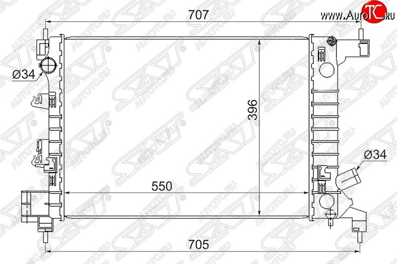 4 649 р. Радиатор двигателя SAT (трубчатый, 1.2/1.4, МКПП) Chevrolet Aveo T300 седан (2011-2015)  с доставкой в г. Набережные‑Челны