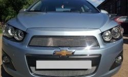 1 539 р. Нижняя сетка на бампер Russtal (хром) Chevrolet Aveo T300 седан (2011-2015)  с доставкой в г. Набережные‑Челны. Увеличить фотографию 2