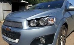 1 539 р. Нижняя сетка на бампер Russtal (хром) Chevrolet Aveo T300 седан (2011-2015)  с доставкой в г. Набережные‑Челны. Увеличить фотографию 3