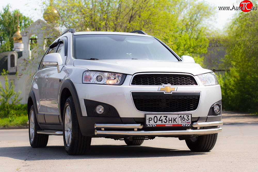 3 879 р. Двойная защита переднего бампера из труб диаметром 63 и 51 мм Petroil Tuning Chevrolet Captiva 1-ый рестайлинг (2011-2013) (Нержавейка)  с доставкой в г. Набережные‑Челны