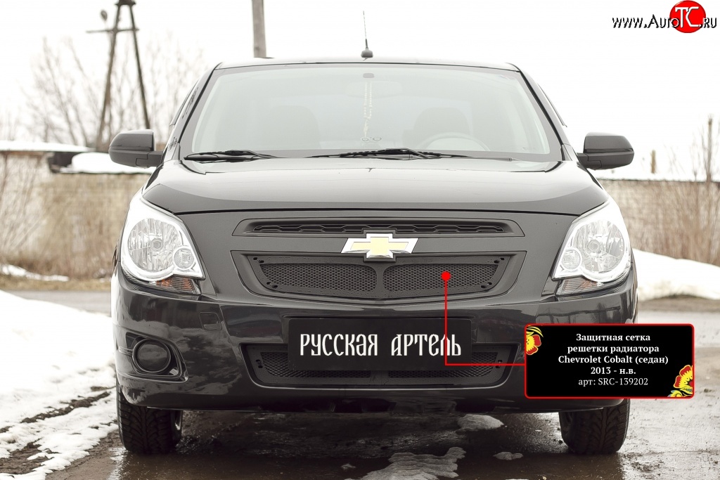 1 849 р. Защитная сетка решетки радиатора RA  Chevrolet Cobalt (2011-2016) седан дорестайлинг (Неокрашенная)  с доставкой в г. Набережные‑Челны