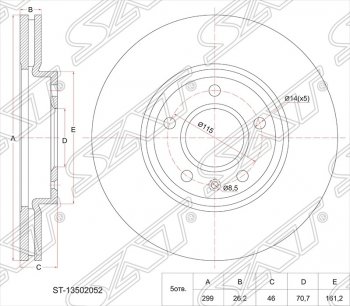 Диск тормозной SAT (вентилируемый, 300 мм, 1,8 / 1,6 / 1,4) Chevrolet Cruze J300 седан рестайлинг (2012-2015)