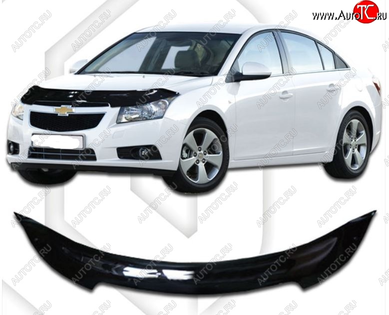 2 059 р. Дефлектор капота CA-Plastic  Chevrolet Cruze  J305 (2009-2012) хэтчбек дорестайлинг (Classic черный, Без надписи)  с доставкой в г. Набережные‑Челны