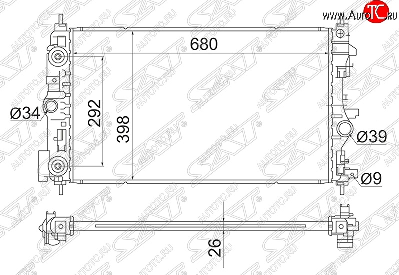 5 999 р. Радиатор двигателя SAT (трубчатый, 1.4T / 1.6T, АКПП) Chevrolet Cruze J300 седан дорестайлинг (2009-2012)  с доставкой в г. Набережные‑Челны