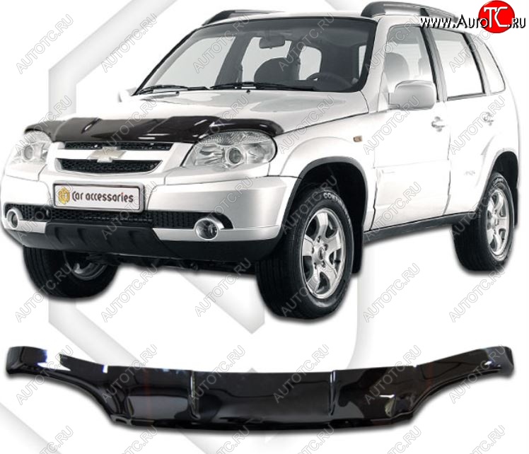 2 269 р. Дефлектор капота CA-Plastic  Chevrolet Niva  2123 (2009-2020), Лада 2123 (Нива Шевроле) (2009-2020) (Classic черный, Без надписи)  с доставкой в г. Набережные‑Челны