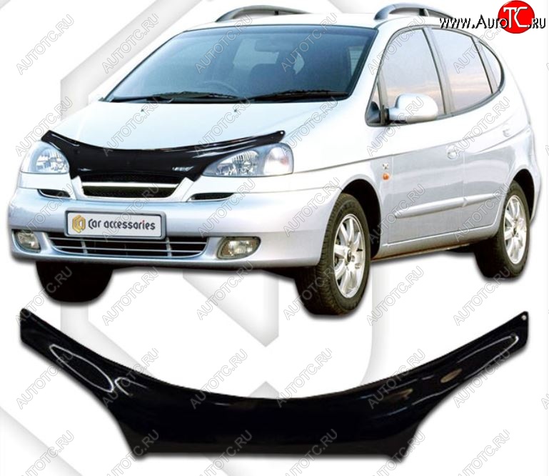 2 199 р. Дефлектор капота CA-Plastiс exclusive  Chevrolet Rezzo (2000-2008) (Classic черный, Без надписи)  с доставкой в г. Набережные‑Челны