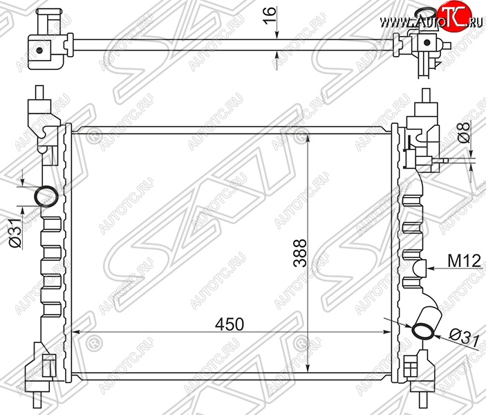 6 949 р. Радиатор двигателя SAT (пластинчатый) Chevrolet Spark M300 дорестайлинг (2010-2015)  с доставкой в г. Набережные‑Челны