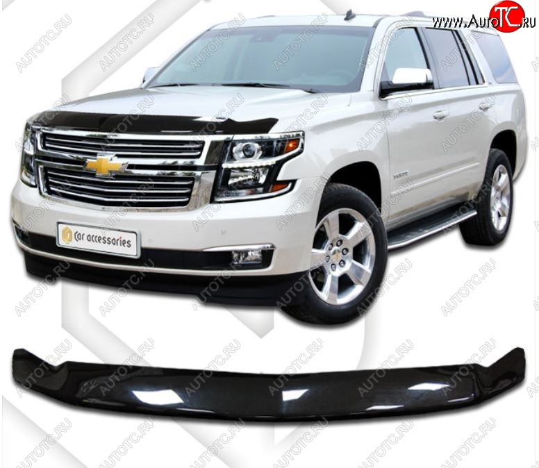 2 699 р. Дефлектор капота CA-Plastic exclusive  Chevrolet Tahoe  K2UC (2014-2021) (Classic черный, Без надписи)  с доставкой в г. Набережные‑Челны