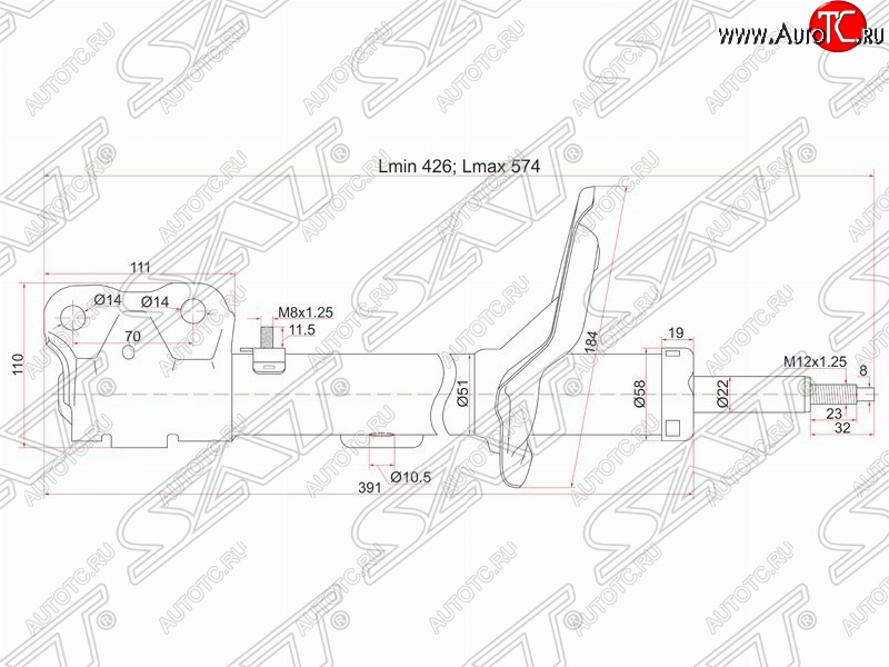 3 599 р. Правый амортизатор передний SAT Peugeot 4007 (2007-2012)  с доставкой в г. Набережные‑Челны