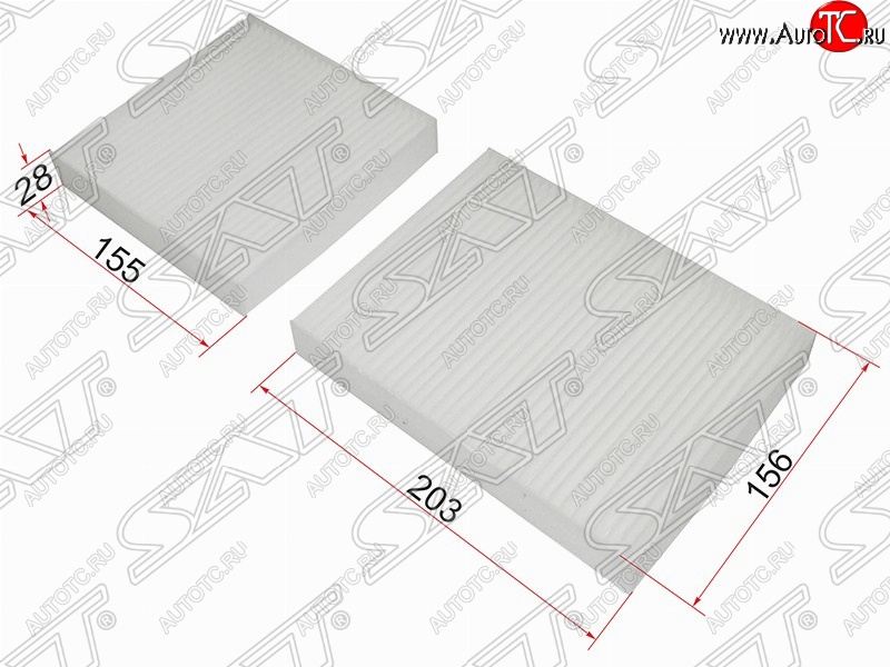 297 р. Фильтр салонный SAT (комплект, 155х156х28/203x156x28 mm)  CITROEN C3 (дорестайлинг), DS3 (PF1), Peugeot 2008, 207 (WK,  WA,  WC), 208 (1)  с доставкой в г. Набережные‑Челны