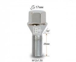 Колёсный болт длиной 26 мм Вектор M12 1.5 26 под гаечный ключ (пос.место: конус) Toyota Windom (2001-2006) 