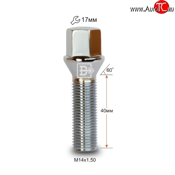 125 р. Колёсный болт длиной 40 мм Вектор M14 1.5 40 под гаечный ключ (пос.место: конус) Chevrolet Traverse дорестайлинг (2017-2022)