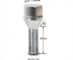 Колёсный болт длиной 28 мм Вектор M12 1.25 28 под гаечный ключ (пос.место: конус) Nissan Latio N17 седан правый руль дорестайлинг (2014-2016) 