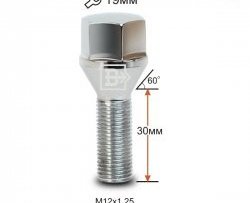 Колёсный болт длиной 30 мм Вектор M12 1.25 30 под гаечный ключ (пос.место: конус) Fiat Scudo (2007-2016) 