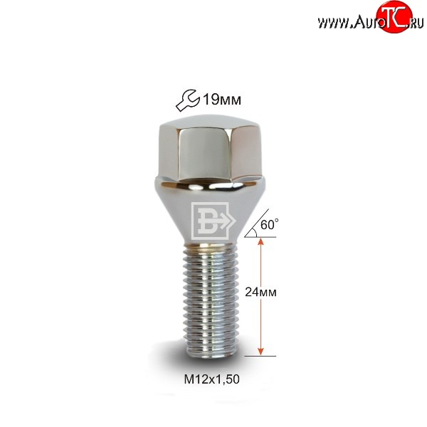 112 р. Колёсный болт длиной 24 мм Вектор M12 1.5 24 под гаечный ключ (пос.место: конус) Chery M11 A3 седан (2010-2016)