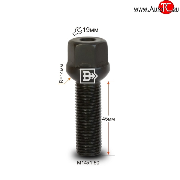 135 р. Колёсный болт длиной 45 мм Вектор M14 1.5 45 под гаечный ключ (пос.место: сфера)    с доставкой в г. Набережные‑Челны