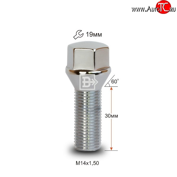 135 р. Колёсный болт длиной 30 мм Вектор M14 1.5 30 под гаечный ключ (пос.место: конус)    с доставкой в г. Набережные‑Челны