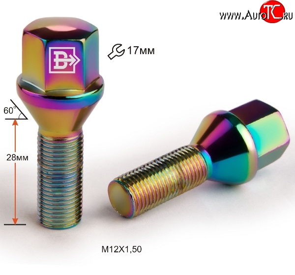 130 р. Колёсный болт длиной 28 мм Вектор M12 1.5 28 под гаечный ключ (пос.место: конус)    с доставкой в г. Набережные‑Челны