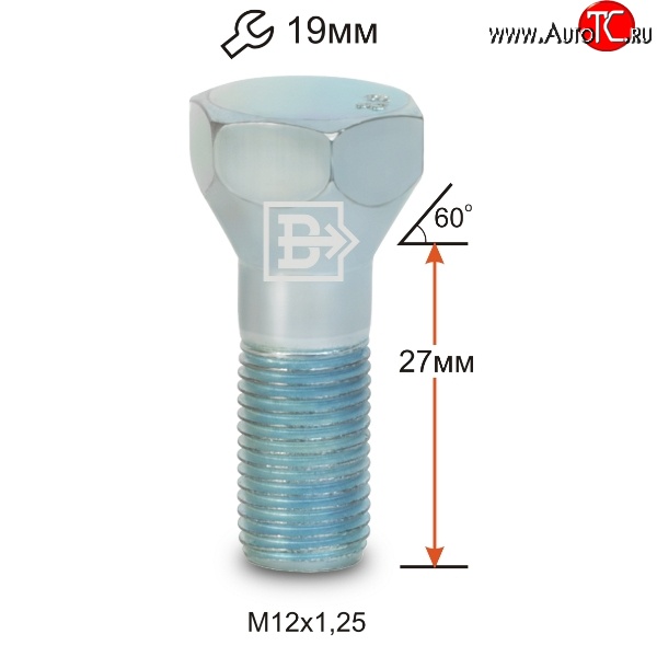 34 р. Колёсный болт длиной 27 мм Вектор M12 1.25 27 под гаечный ключ Changan Reaton (2013-2017)